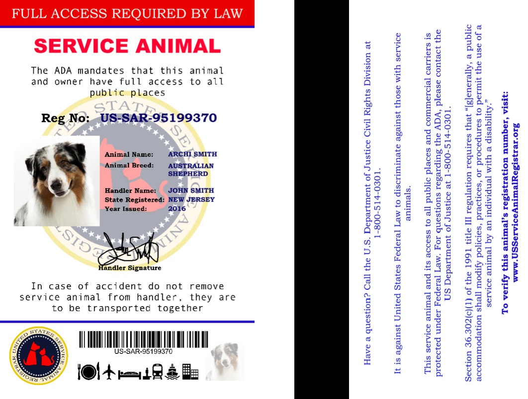 Sample ID Final – US Service Animal Registrar