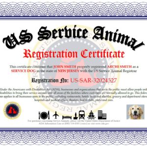 service dog registration certificate